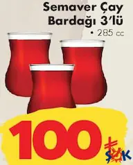 PAŞABAHÇE SEMAVER ÇAY BARDAĞI 3'LÜ 285 CC
